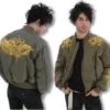 Olivgrüne Muai Bomber Jacke L -Halloween/Cosplay GO1199 Olivegruene Bomberrjacke mit Goldstickerei Gothicwear Punk Fashin Alternative Klamotten EMO Fashion Bomberjacke Biker Mode 2