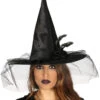 Zauberhafter Hexenhut Mit Schleier -Halloween/Cosplay hexenhut mit blume und tuell schwarzer hut fuer hexen an halloween und walpurgisnacht 28669