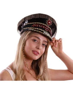 Militär Pailletten Schirmmütze Schwarz