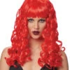 Siren Lockenperücke Neonrot -Halloween/Cosplay neonrote siren lockenperuecke feurige teufels peruecke damen neon party kostuemzubehoer 36123