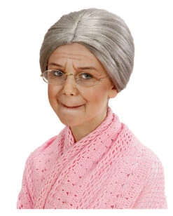 Graue Omi Kinderperücke Mit Knoten -Halloween/Cosplay oma peruecke mit knoten grossmutter peruecke omi peruecke granny wig with knot 36743 03