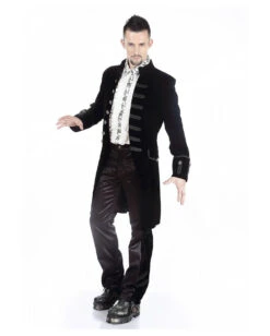 Schwarzer Samt Gothic Herren Mantel Aristokrat -Halloween/Cosplay schwarzer gothic aristokrat samt mantel gothic mantel black velvet mens coat gothic mode 54366 03