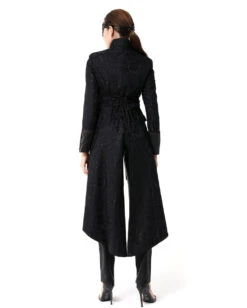 Schwarzer Langer Gothic Damenmantel Mit Spitze -Halloween/Cosplay schwarzer gothic damen langmantel black gothic long coat for woman gothic kleidung 54558 03