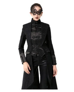 Schwarzer Langer Gothic Damenmantel Mit Spitze -Halloween/Cosplay schwarzer gothic damen langmantel black gothic long coat for woman gothic kleidung 54558 04