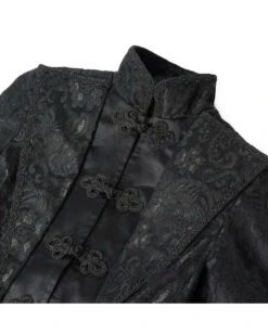 Schwarzer Langer Gothic Damenmantel Mit Spitze -Halloween/Cosplay schwarzer gothic damen langmantel black gothic long coat for woman gothic kleidung 54558 05