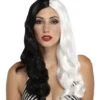 Vampirin Lockenperücke Schwarz/Weiß -Halloween/Cosplay sinestress lockenperuecke schwarz weiss zweifarbige langhaarperuecke fuer frauen 25224