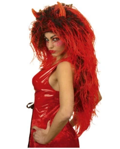 Teufelsweib Perücke -Halloween/Cosplay teufelsweib peruecke mit hoerner langhaarige teufelin peruecke 17149 03